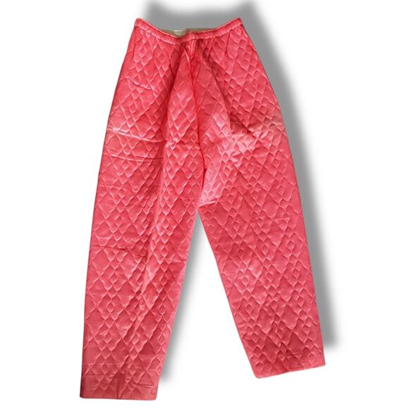 Vintage 60s Pink Quilted Satin Pajama Lounge Set Lace Trim Size 34 Medium - Picture 8 of 13